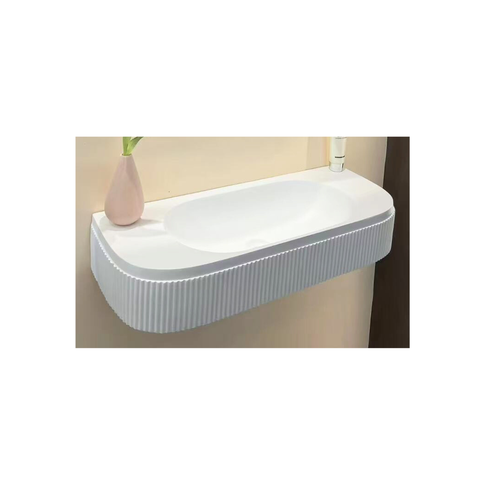 Sofia Wall Mount Fluted Solid Surface Vanity Matte Basin with taphole RHS