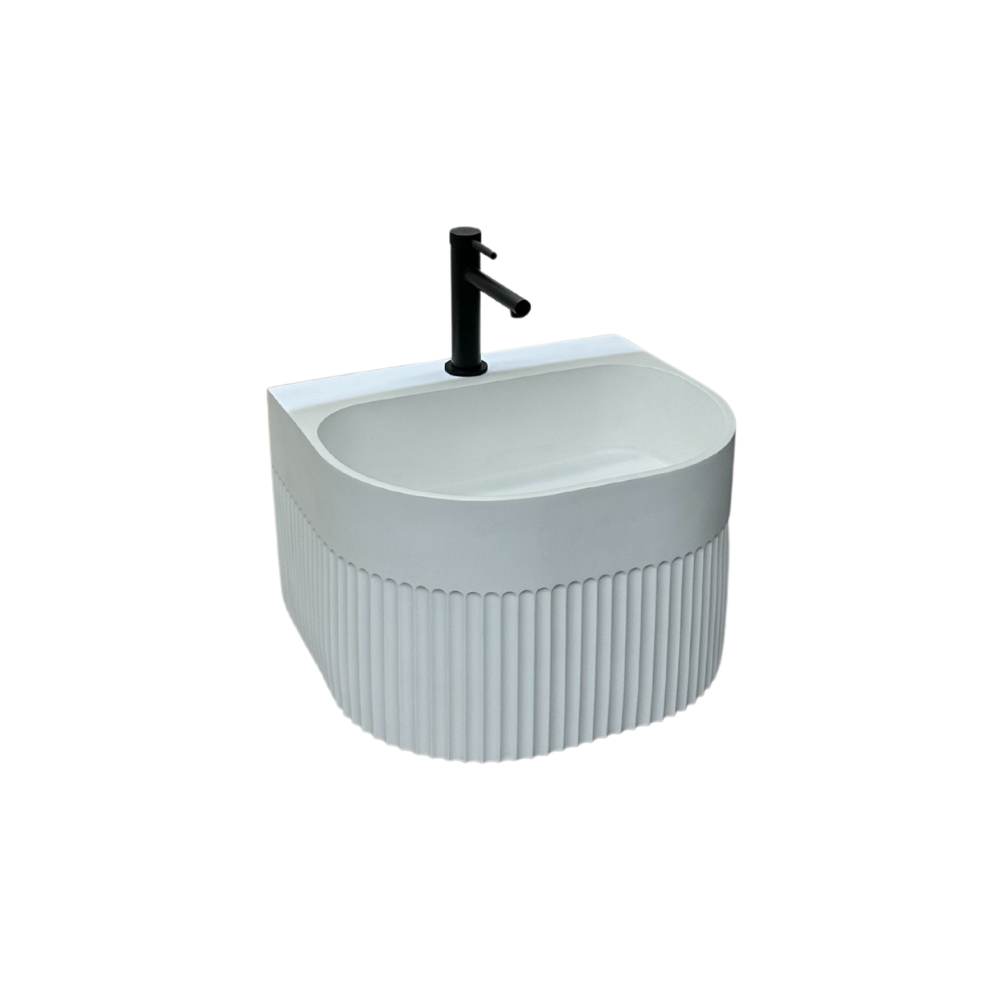 Leah Wall Mount Fluted Solid Surface Vanity Matte Basin with taphole