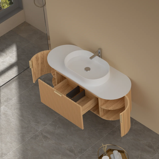 Navona Carysil 1200mm Walnut Fluted Wall Hung Vanity with Stone-top