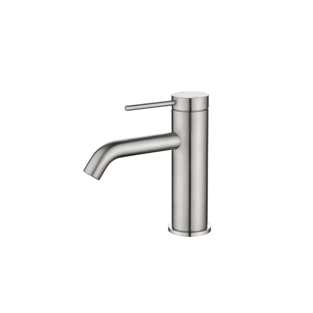 Riva SS Basin Mixer Tap with Curved Spout - Brushed Nickel