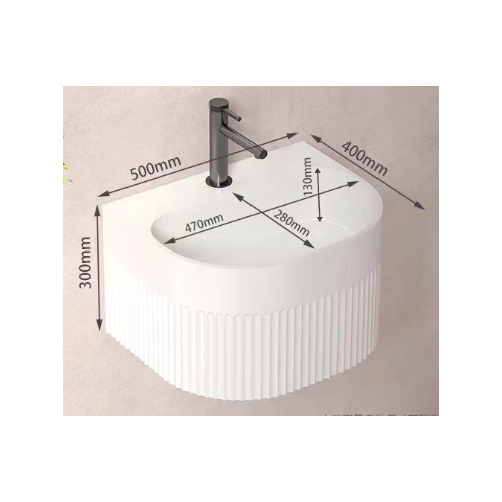 Leah Wall Mount Fluted Solid Surface Vanity Basin