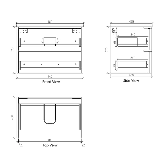 Navona Shaker 750mm Wall Hung Vanity