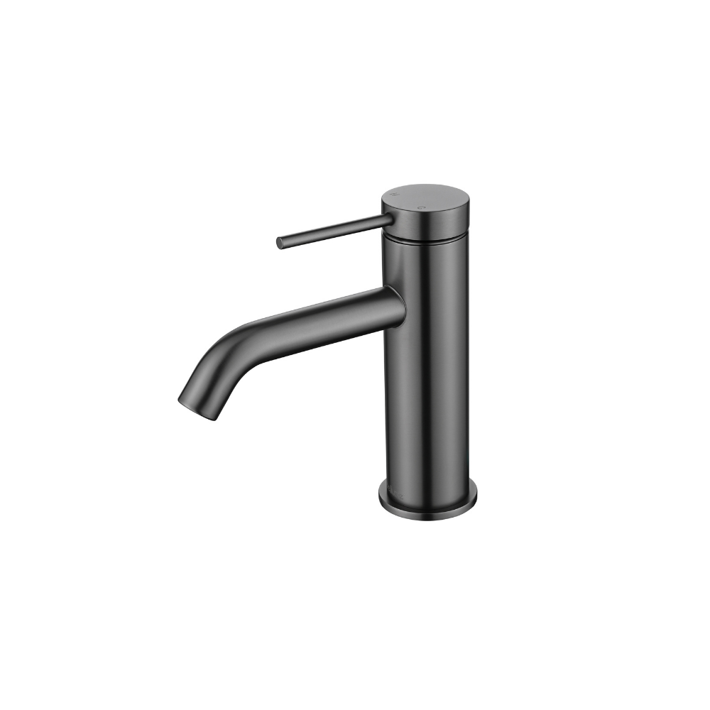 Riva SS Basin Mixer Tap with Curved Spout - Brushed Gunmetal