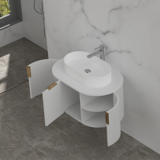Navona Carysil 750mm White Fluted Wall Hung Vanity with Stone-top