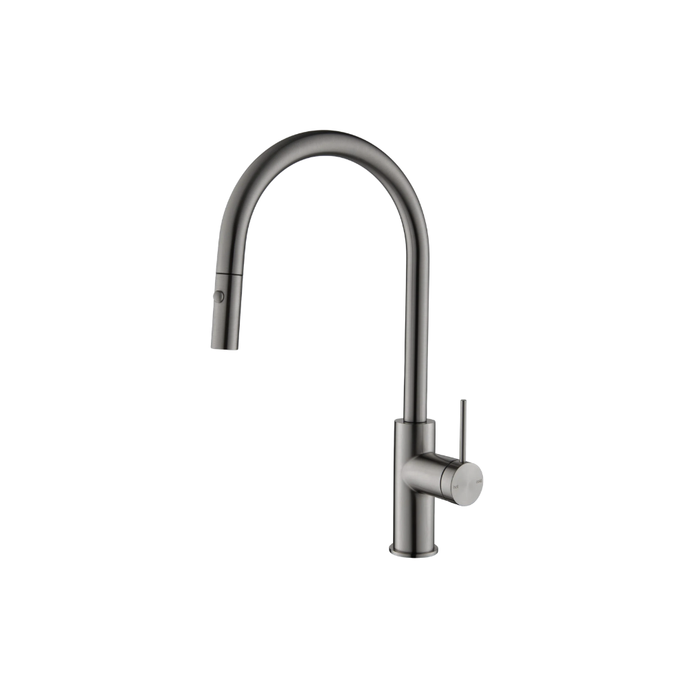 Riva SS Gooseneck Sink Mixer with Pull Out Spray - Brushed Gunmetal