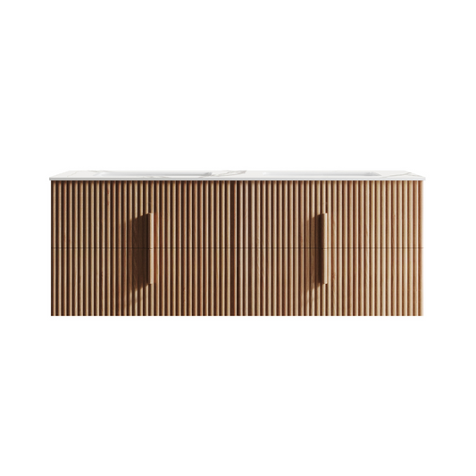 Roma 1500mm Fluted Timber Wall Hung Double Vanity Cabinet with Alpine White Countertop