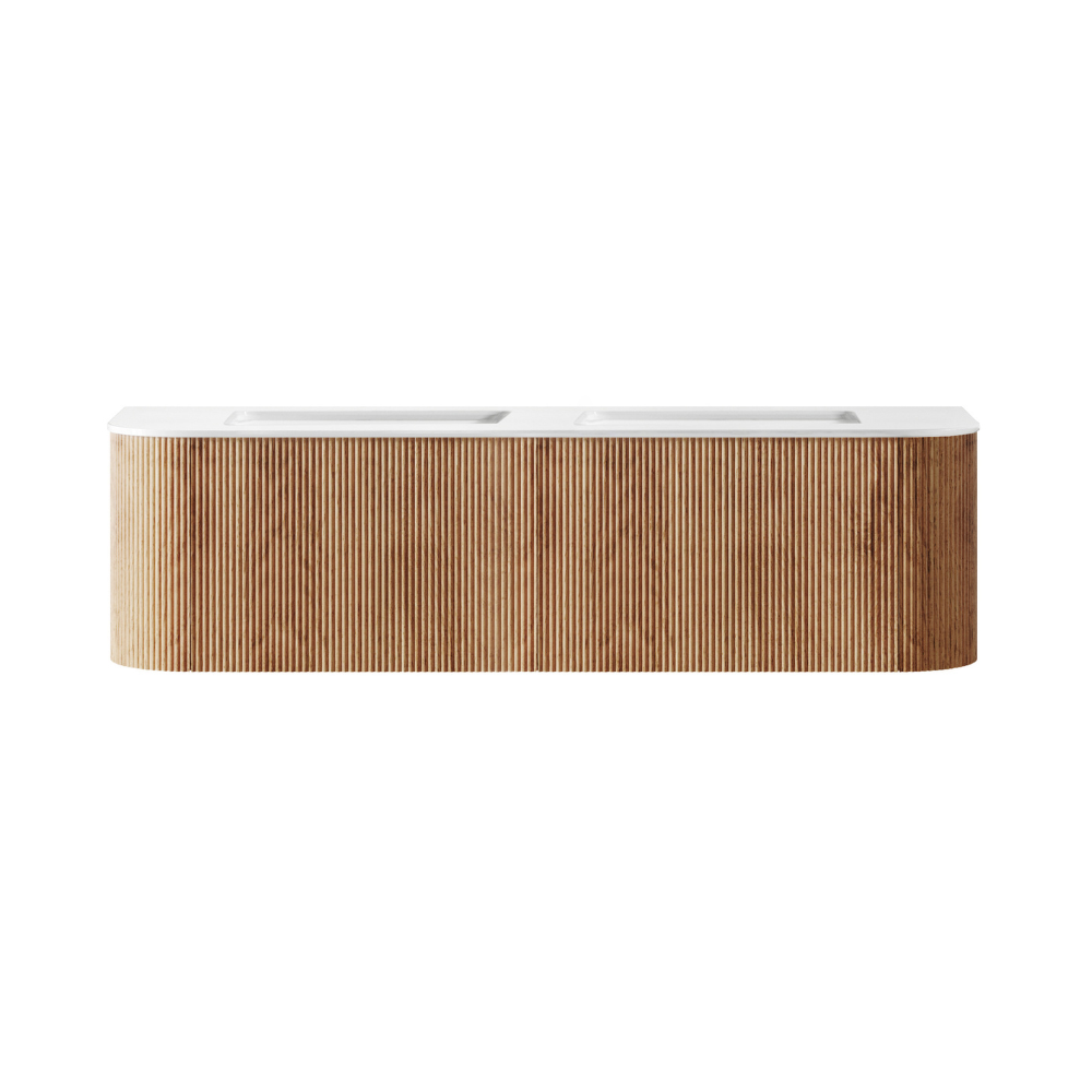Bella 1500mm Fluted Timber Wall Hung Double Vanity Cabinet with Plain White Countertop