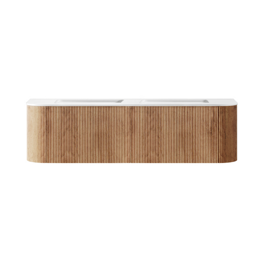 Bella 1500mm Fluted Timber Wall Hung Double Vanity Cabinet with Plain White Countertop