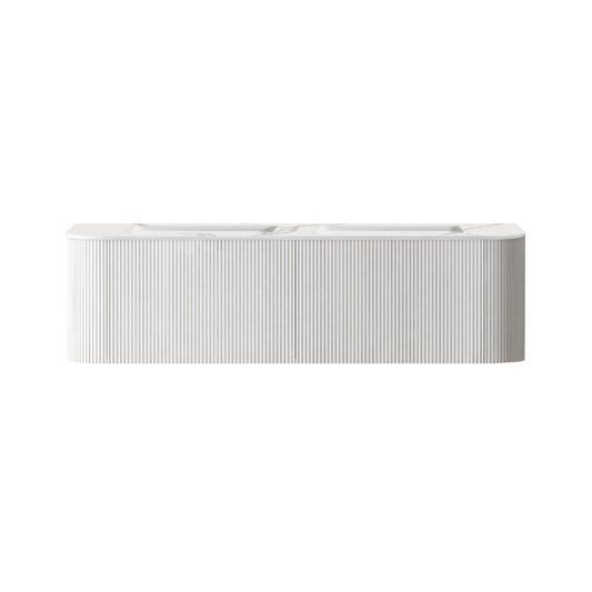 Bella 1500mm Fluted White Wall Hung Double Vanity Cabinet with Alpine White Countertop