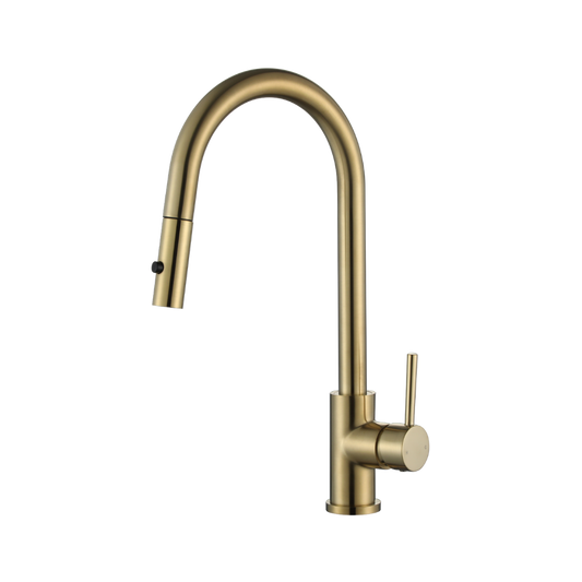 Riva Gooseneck Sink Mixer with Pull Out Spray – Champagne Gold