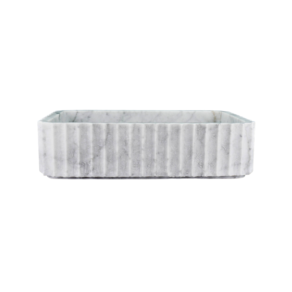 Amalia Fluted Rectangle Carrara Marble Basin