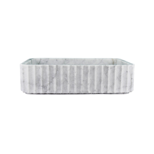 Amalia Fluted Rectangle Carrara Marble Basin