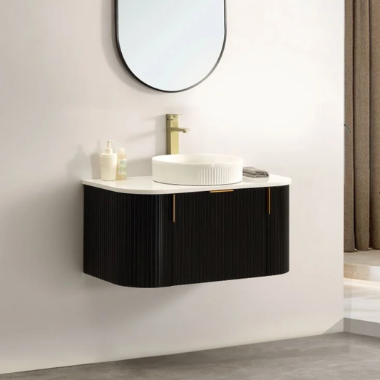 Navona Forma 900mm Black Fluted Wall Hung Vanity