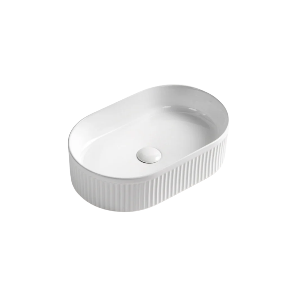 Oval Fluted Top Mount Basin Matte White