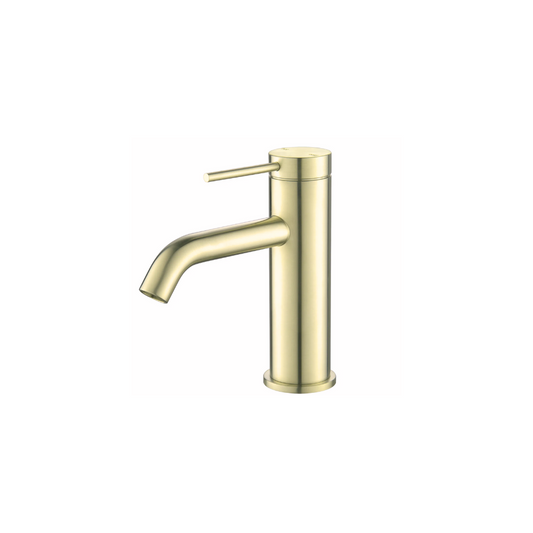 Riva SS Basin Mixer Tap with Curved Spout - Champagne Gold