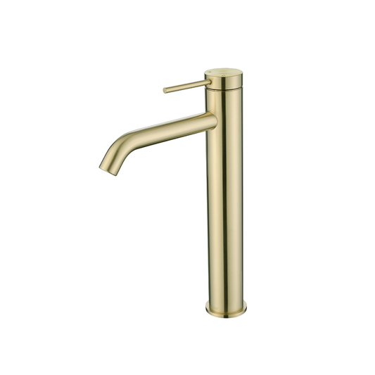 Riva SS Tall Basin Mixer Tap with Curved Spout - Champagne Gold