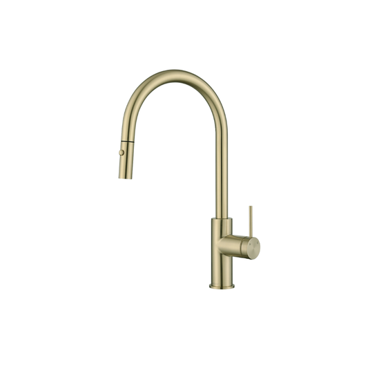 Riva SS Gooseneck Sink Mixer with Pull Out Spray - Brushed Champagne Gold