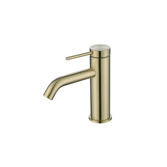 Riva SS Basin Mixer Tap with Curved Spout - Champagne Gold
