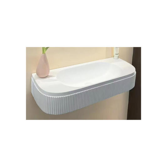Sofia Wall Mount Fluted Solid Surface Vanity Matte Basin with taphole RHS