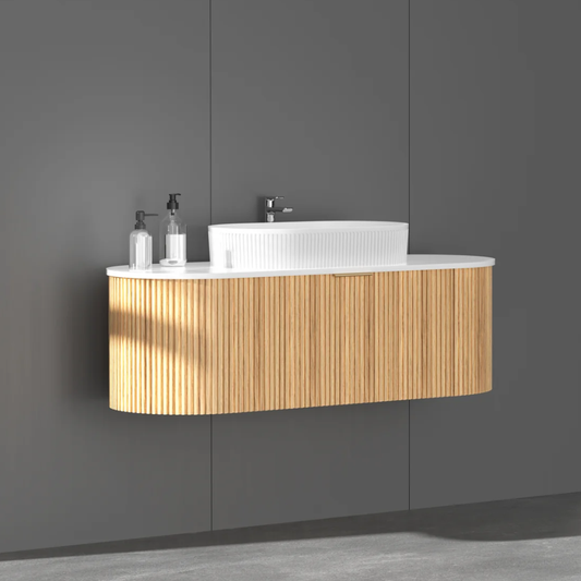 Navona Carysil 1200mm Walnut Fluted Wall Hung Vanity with Stone-top