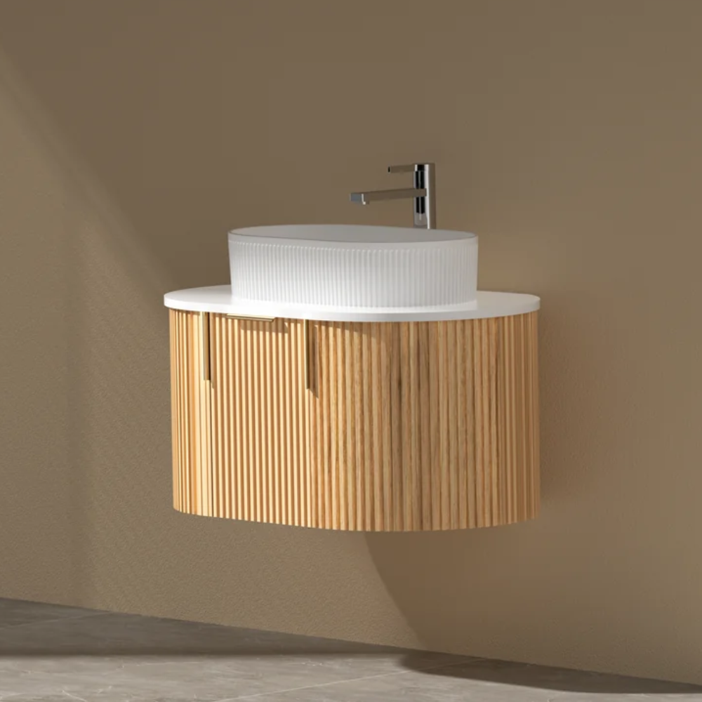 Navona Carysil 750mm Walnut Fluted Wall Hung Vanity