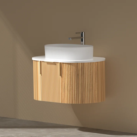 Navona Carysil 750mm Walnut Fluted Wall Hung Vanity with Stone-top