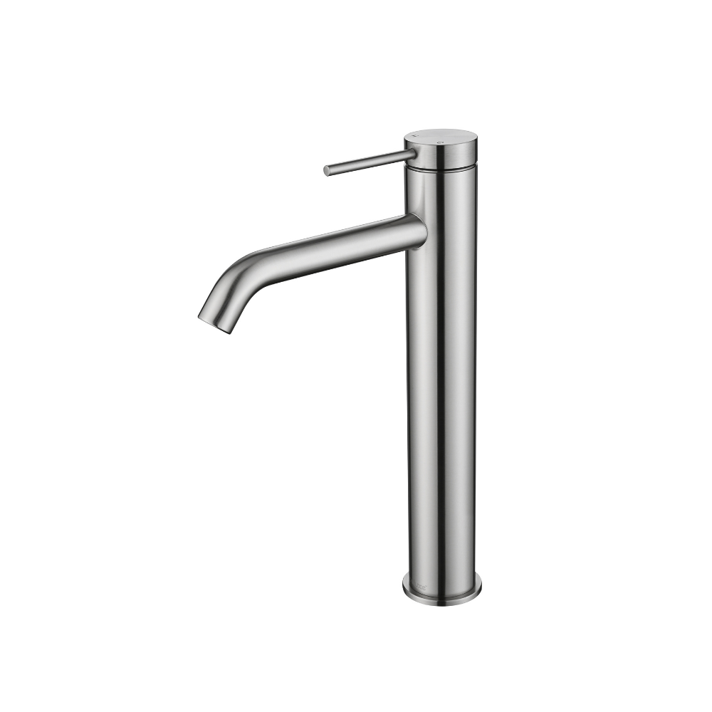 Riva SS Tall Basin Mixer Tap with Curved Spout - Brushed Nickel