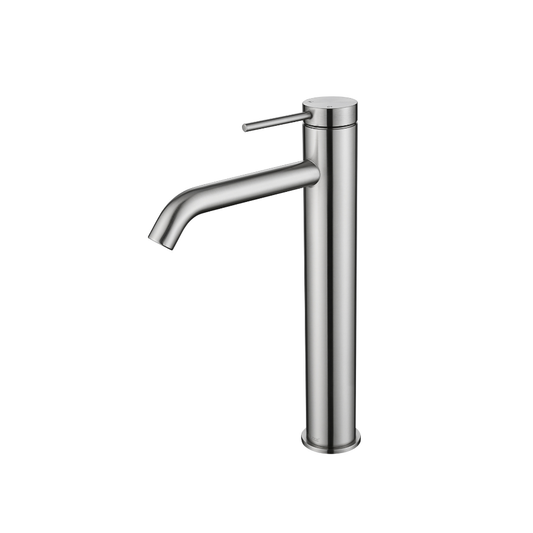 Riva SS Tall Basin Mixer Tap with Curved Spout - Brushed Nickel