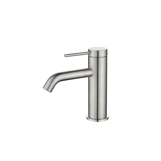Riva SS Basin Mixer Tap with Curved Spout - Brushed Nickel