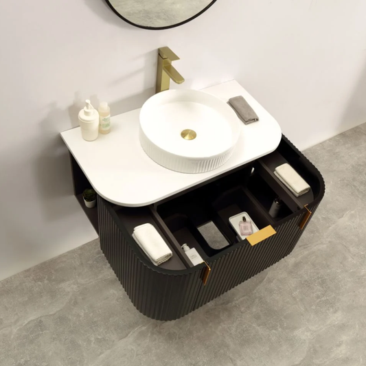 Navona Forma 900mm Black Fluted Wall Hung Vanity