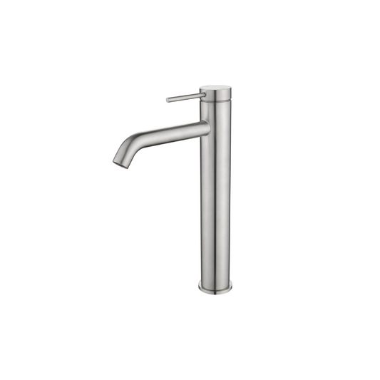 Riva SS Tall Basin Mixer Tap with Curved Spout - Brushed Nickel