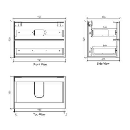 Navona Shaker 750mm Wall Hung Vanity