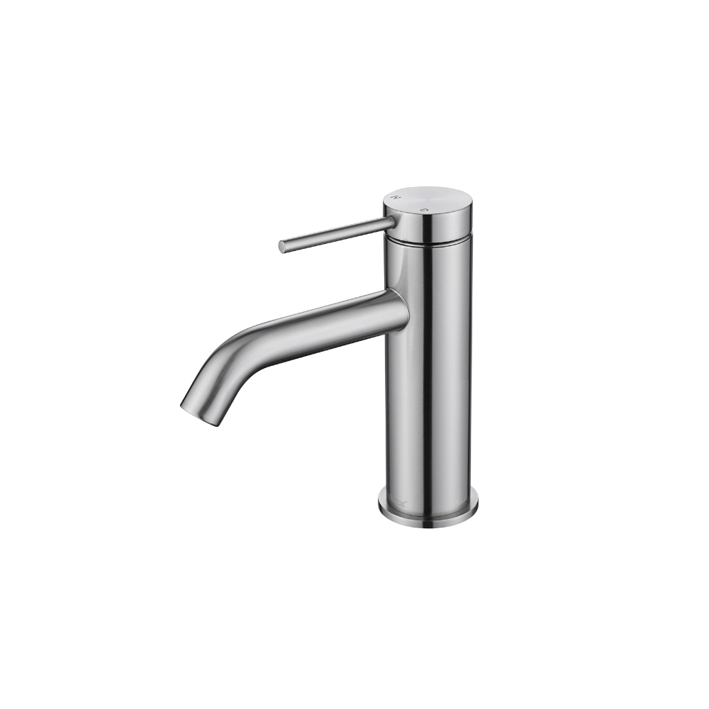 Riva SS Basin Mixer Tap with Curved Spout - Brushed Nickel