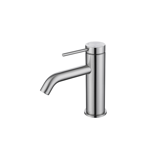 Riva SS Basin Mixer Tap with Curved Spout - Brushed Nickel