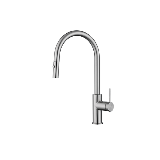 Riva SS Gooseneck Sink Mixer with Pull Out Spray - Brushed Nickel
