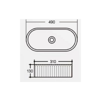 Oval Fluted Top Mount Basin Matte White