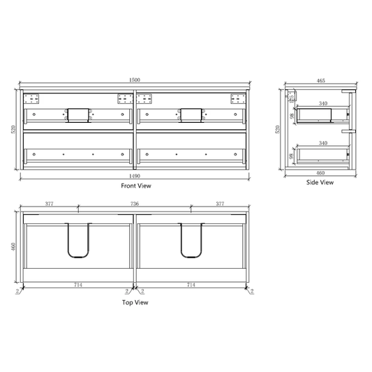 Navona Shaker 1500mm Wall Hung Vanity