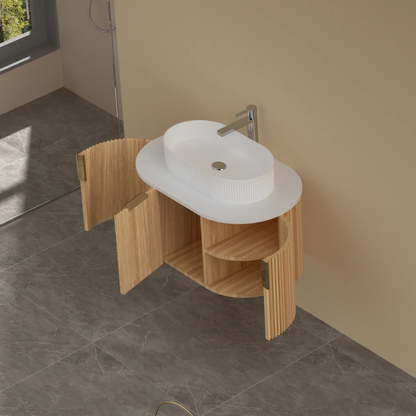 Navona Carysil 750mm Walnut Fluted Wall Hung Vanity