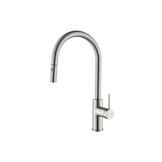 Riva SS Gooseneck Sink Mixer with Pull Out Spray - Brushed Nickel