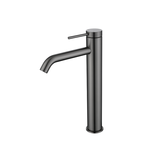Riva SS Tall Basin Mixer Tap with Curved Spout - Brushed Gunmetal