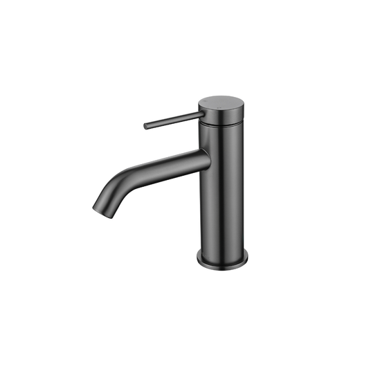 Riva SS Basin Mixer Tap with Curved Spout - Brushed Gunmetal