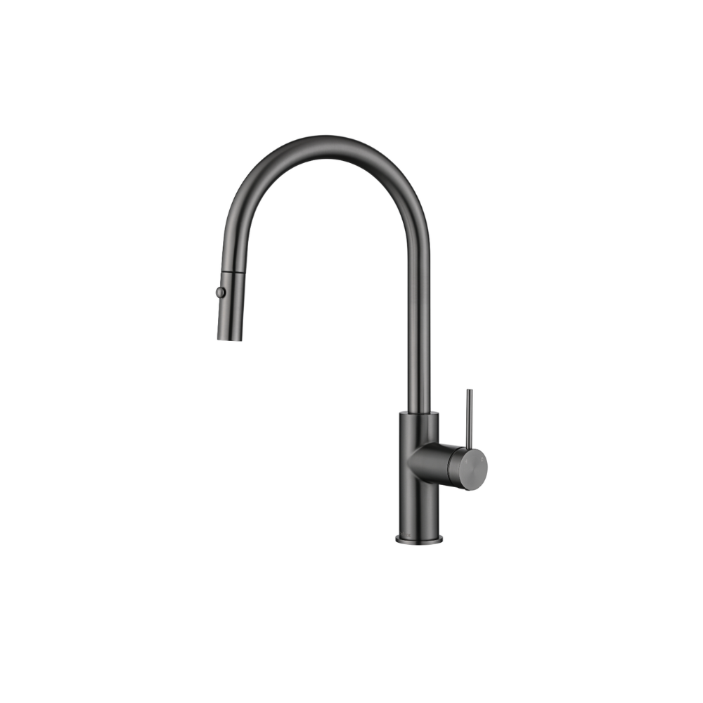 Riva SS Gooseneck Sink Mixer with Pull Out Spray - Brushed Gunmetal