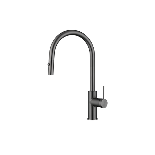 Riva SS Gooseneck Sink Mixer with Pull Out Spray - Brushed Gunmetal