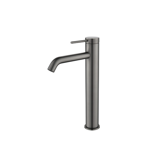 Riva SS Tall Basin Mixer Tap with Curved Spout - Brushed Gunmetal