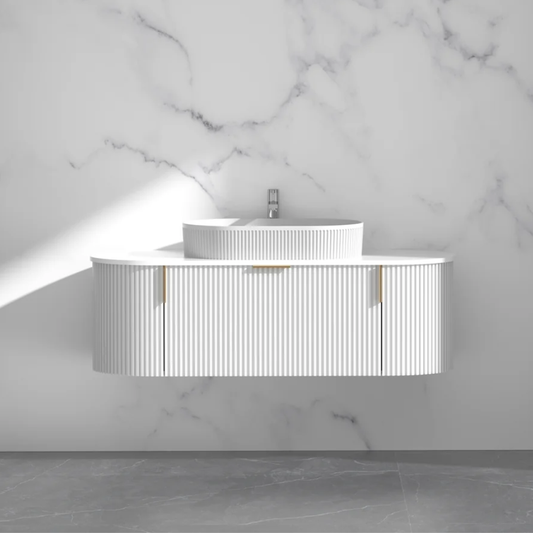 Navona Carysil 1200mm White Fluted Wall Hung Vanity with Stone-top