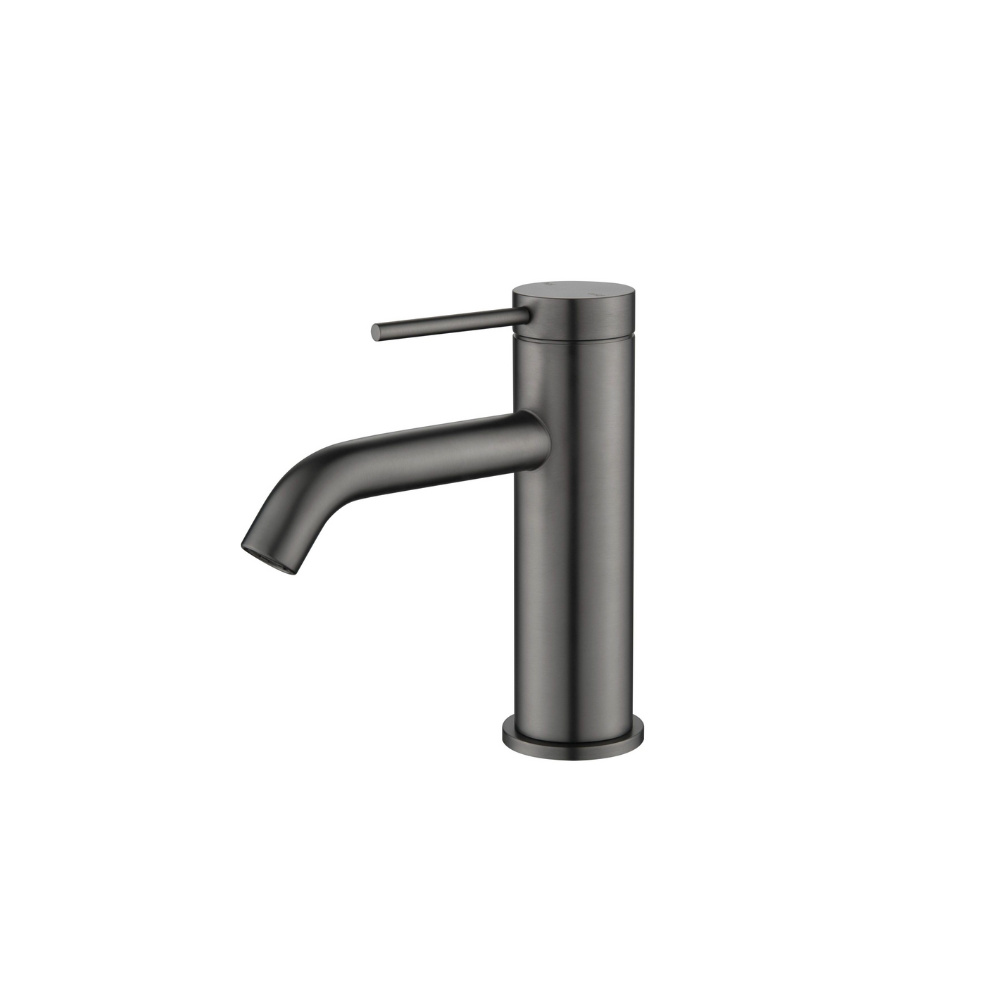 Riva SS Basin Mixer Tap with Curved Spout - Brushed Gunmetal