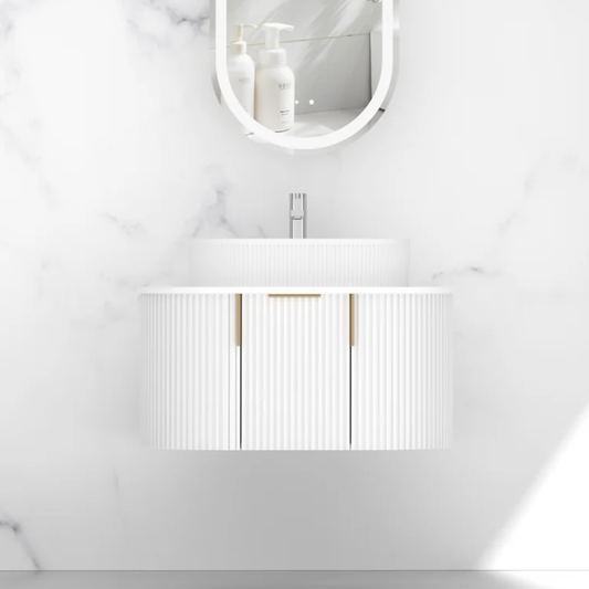Navona Carysil 750mm White Fluted Wall Hung Vanity with Stone-top