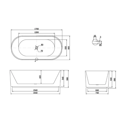 Berri Matte Fluted Freestanding Bathtub 1700mm