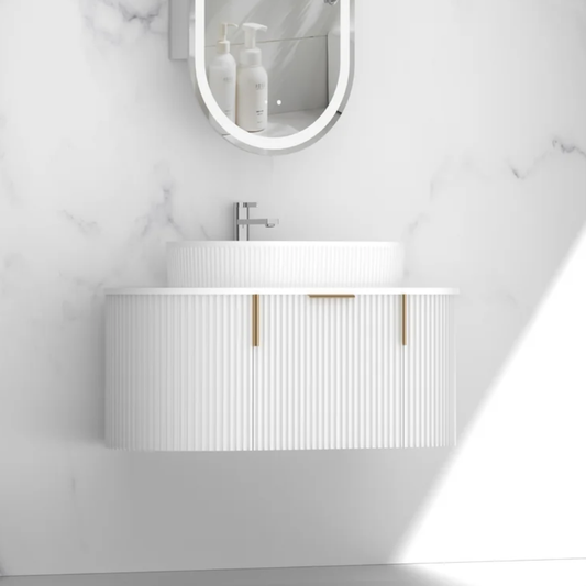 Navona Carysil 900mm White Fluted Wall Hung Vanity with Stone-top