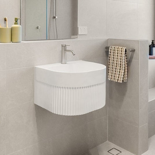 Leah Wall Mount Fluted Solid Surface Vanity Matte Basin with taphole